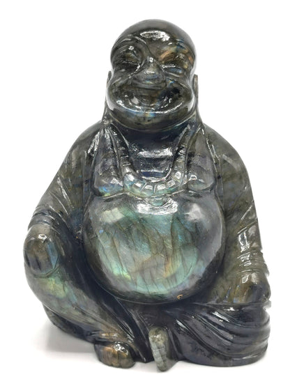Laughing Buddha statue in natural Labradorite stone - Shwasam