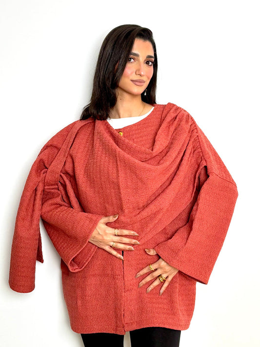 Lina Scarfed Coat-Women- Rust