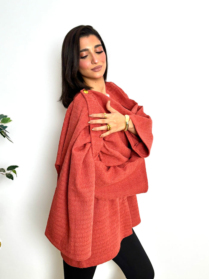Lina Scarfed Coat-Women- Rust