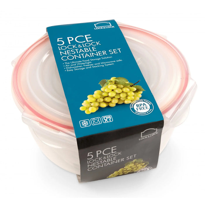 Lock & Lock Nestable 5 Piece Round Plastic Container Set Lock & Lock