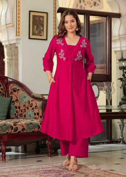 MAGENTA PINK EMBROIDERED FESTIVE SUIT SET