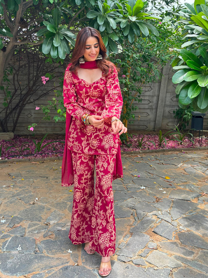 MAROON FLORAL PALAZZO SUIT SET