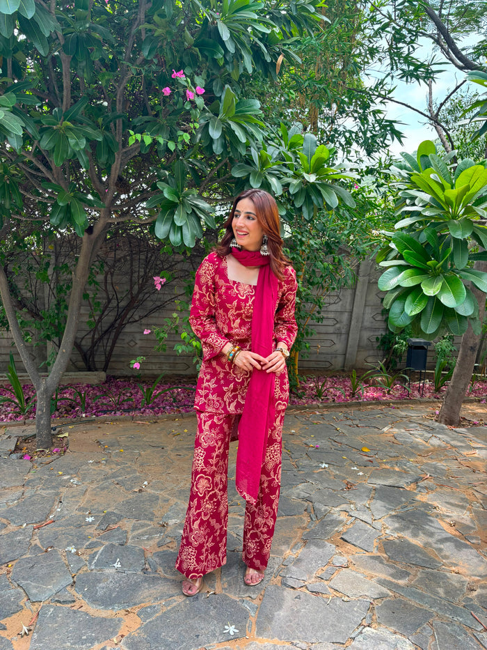 MAROON FLORAL PALAZZO SUIT SET
