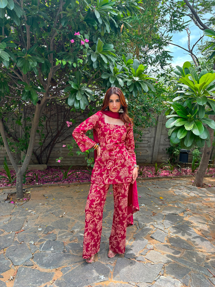 MAROON FLORAL PALAZZO SUIT SET
