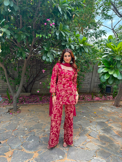 MAROON FLORAL PALAZZO SUIT SET