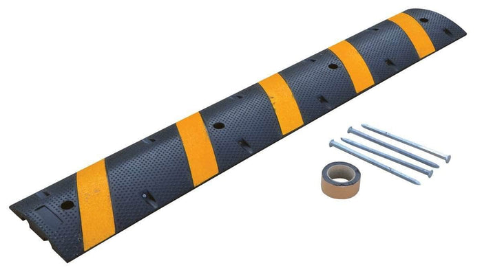 Molded Rubber Speed Bump With Stripes - Crowd Control Warehouse