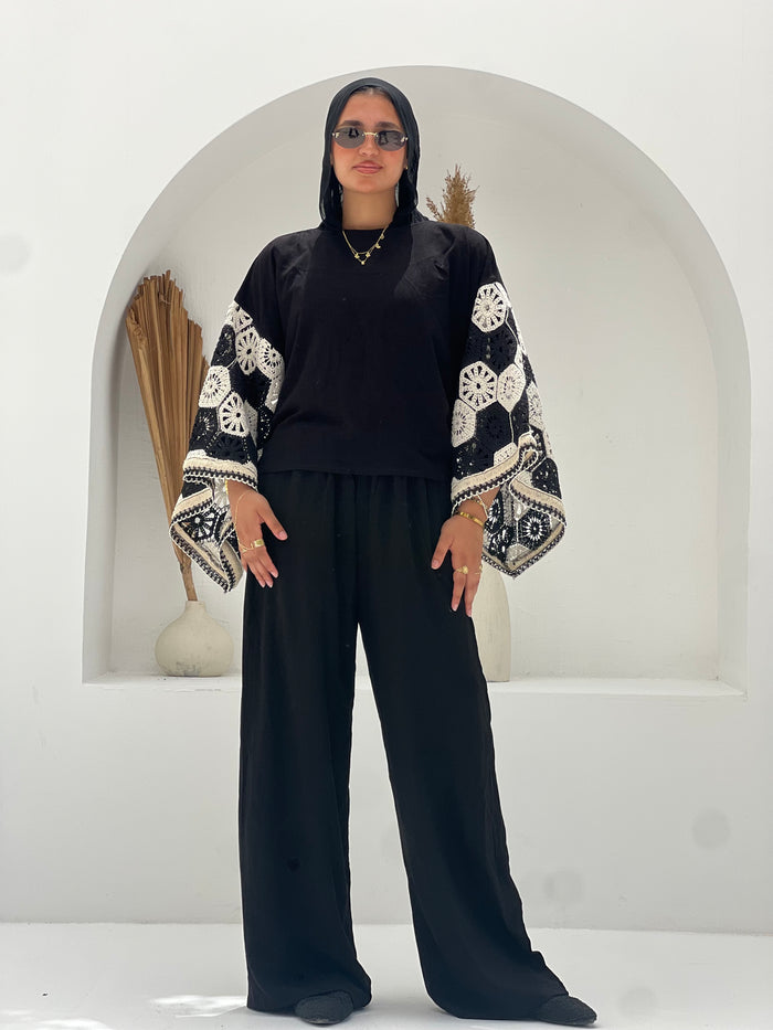 Moonlit Lace Set embroidered -Black