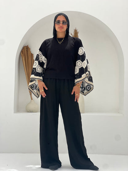Moonlit Lace Set embroidered -Black