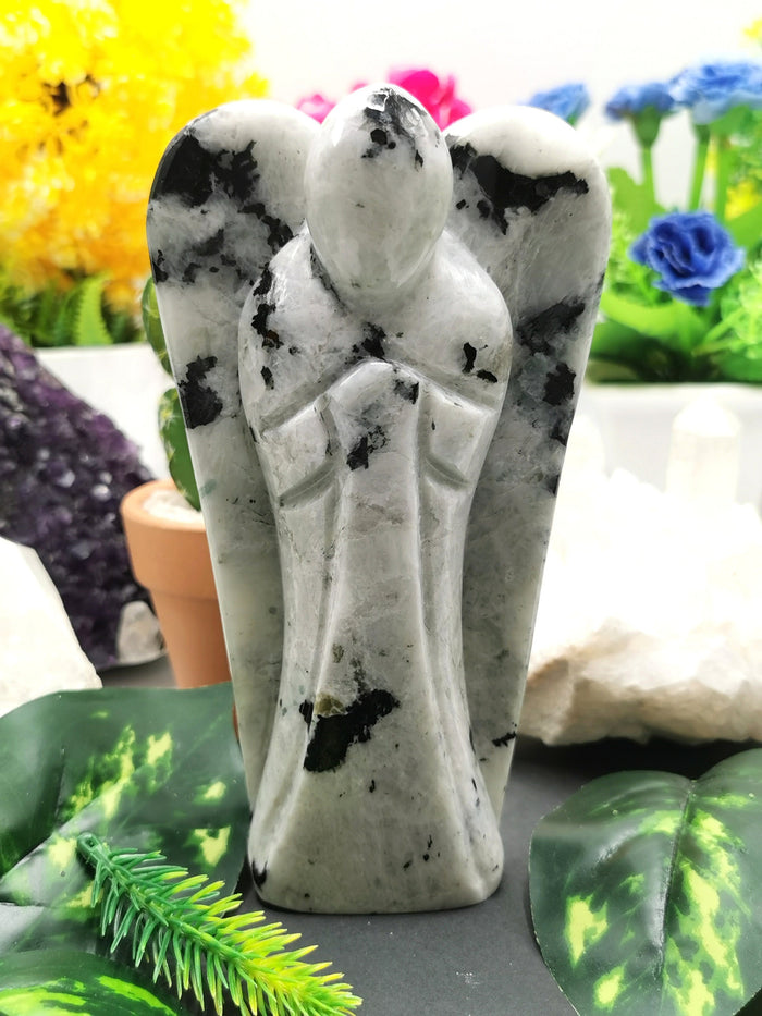 Moonstone Angel figurine - Crystal Healing / Good luck angel statue in gemstone 590 gms - Shwasam