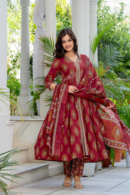 MUGHAL MAROON ANARKALI SET