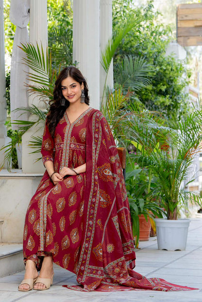 MUGHAL MAROON ANARKALI SET