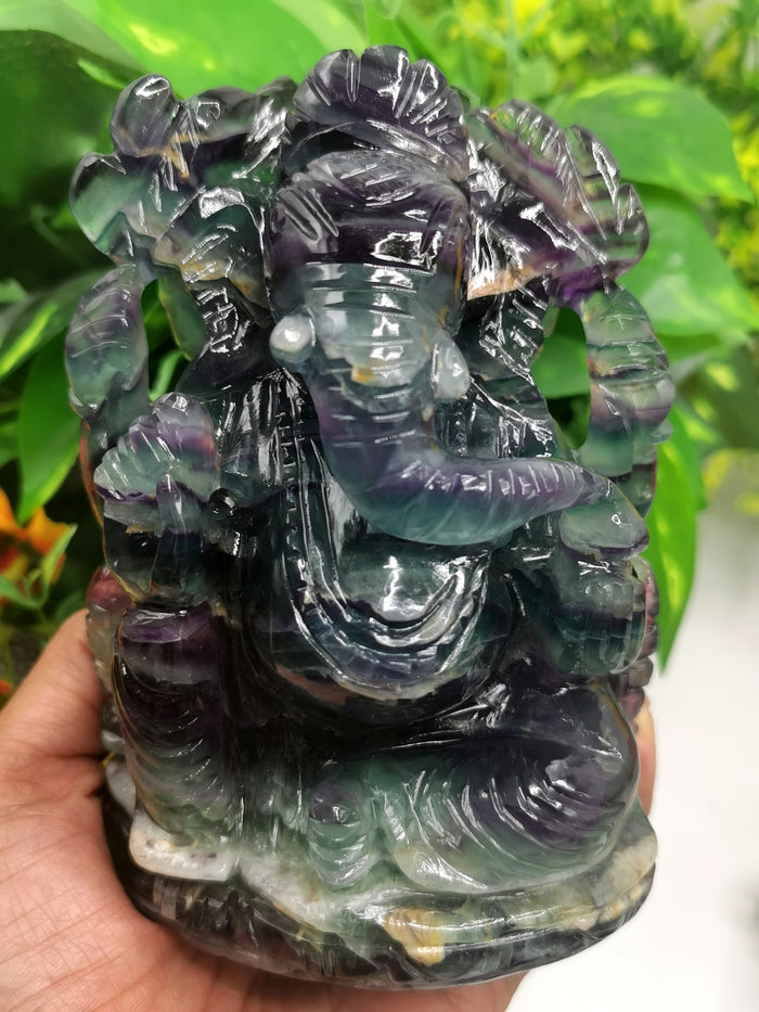 Multicolor Fluorite Handmade Carving of Ganesh