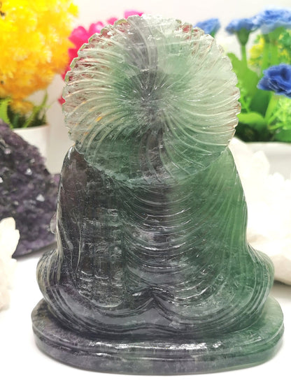 Multicolor Fluorite Standing Buddha - handmade carving of serene and meditating Lord Buddha - crystal/reiki/healing - Shwasam