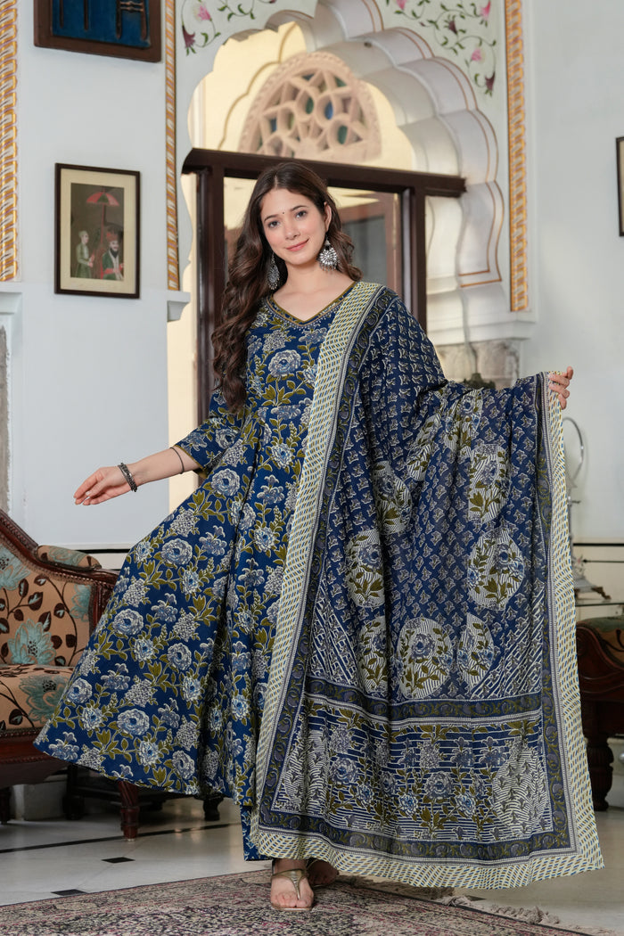 NAVI BLUE FLORAL ANARKALI