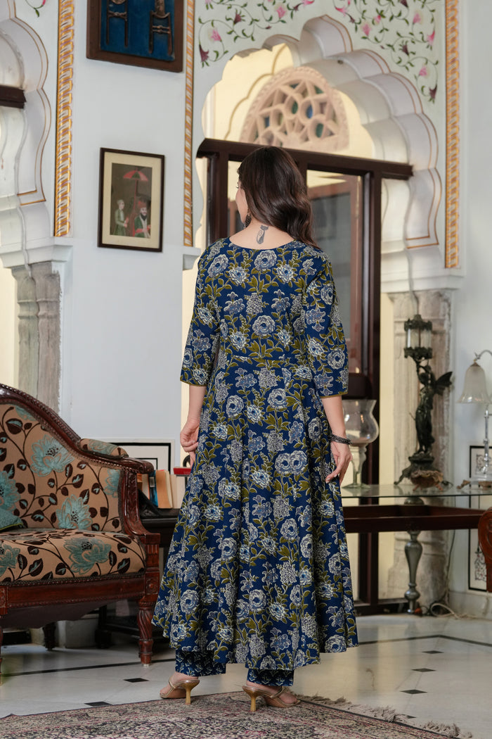 NAVI BLUE FLORAL ANARKALI