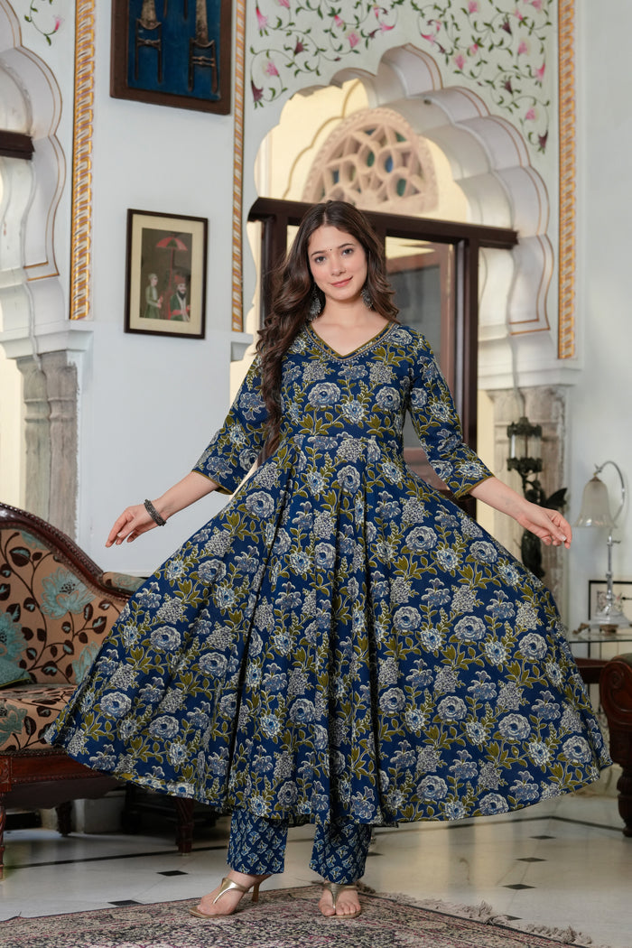 NAVI BLUE FLORAL ANARKALI