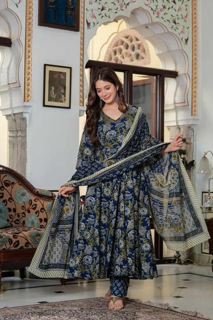 NAVI BLUE FLORAL ANARKALI