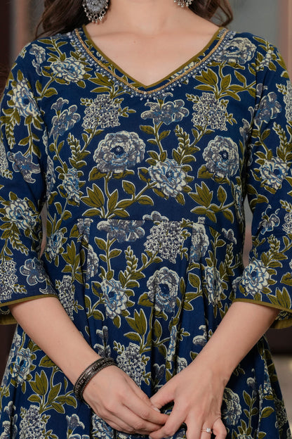 NAVI BLUE FLORAL ANARKALI