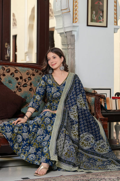 NAVI BLUE FLORAL ANARKALI