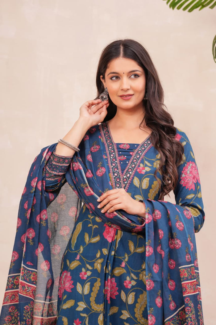 NAVY BLUE BORDER SUIT SET