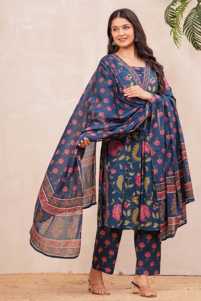 NAVY BLUE BORDER SUIT SET