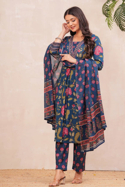 NAVY BLUE BORDER SUIT SET