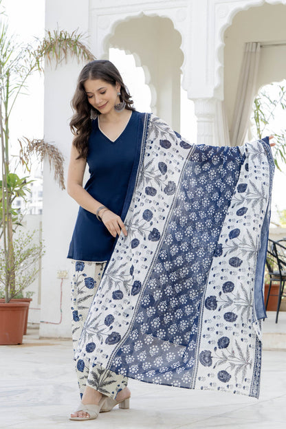 NAVY BLUE FARSHI SUIT SET (SLEEVELESS)