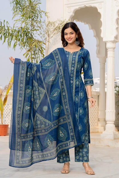 NAVY BLUE LACE STRAIGHT SUIT SET