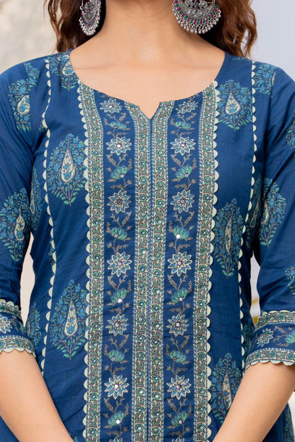NAVY BLUE LACE STRAIGHT SUIT SET