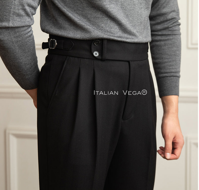 Old Money Classic Stripe Shirt with Black Herringbone Signature Buttoned Gurkha Pant by ITALIAN VEGA®