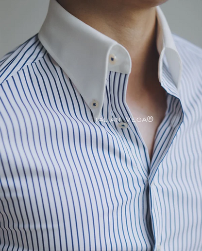 Old Money Classic Stripe Shirt with Black Herringbone Signature Buttoned Gurkha Pant by ITALIAN VEGA®