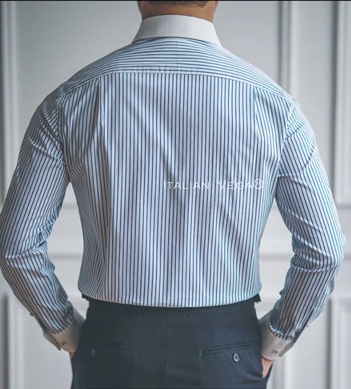 Old Money Classic Stripe Shirt with Black Herringbone Signature Buttoned Gurkha Pant by ITALIAN VEGA®