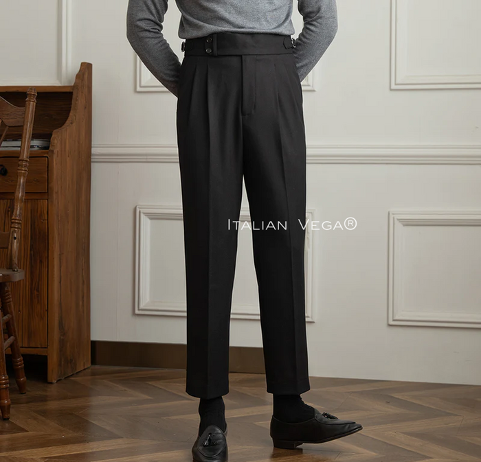 Old Money White Shirt with Black Herringbone Signature Buttoned Gurkha Pant by ITALIAN VEGA®