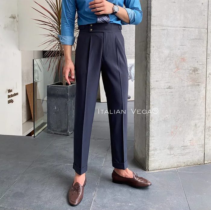 Old Money White Shirt with Elephant Grey Signature Buttoned Gurkha Pant by ITALIAN VEGA®