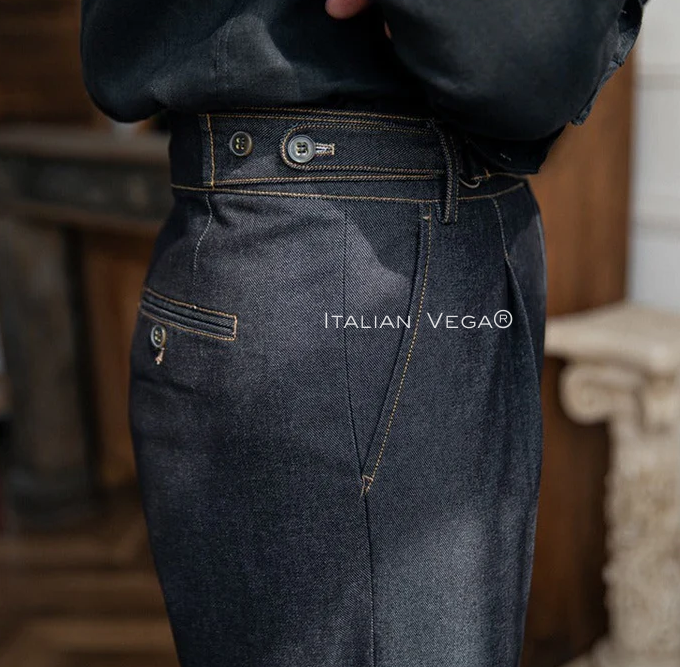 Old Money White Shirt with Space Blue Veteran Denim Gurkha Pant by ITALIAN VEGA®