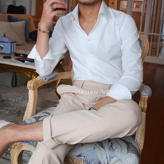 Old Money White Shirt with Space Blue Veteran Denim Gurkha Pant by ITALIAN VEGA®