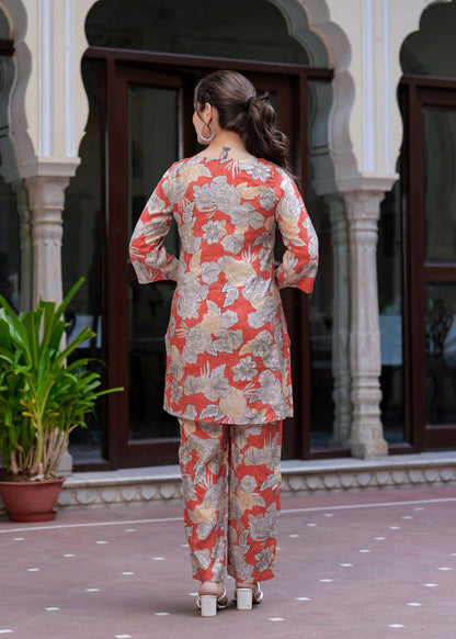ORANGE FLORAL SLIK CORD SET