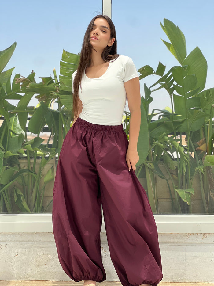 Oversized Balloon Pants-Maroon