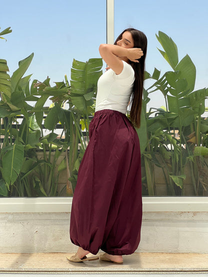 Oversized Balloon Pants-Maroon