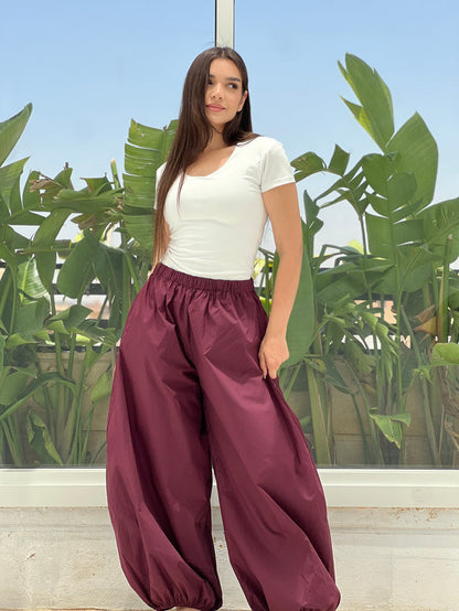 Oversized Balloon Pants-Maroon
