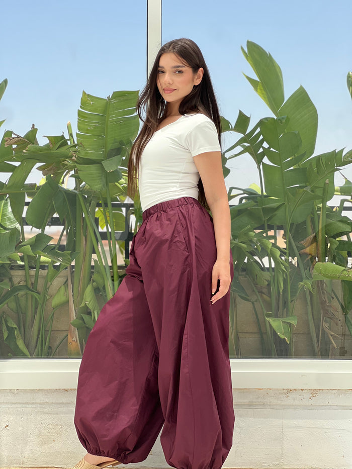 Oversized Balloon Pants-Maroon