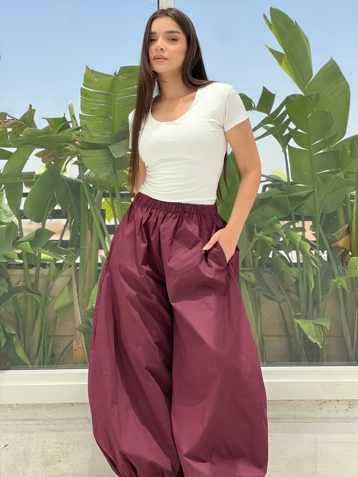 Oversized Balloon Pants-Maroon