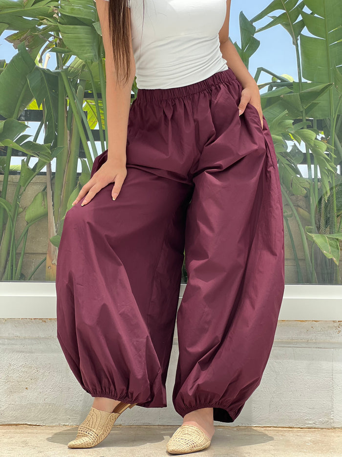 Oversized Balloon Pants-Maroon