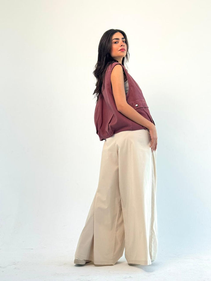 Oversized Cargo Zip Vest – Burgundy