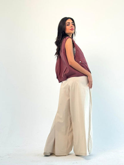 Oversized Cargo Zip Vest – Burgundy