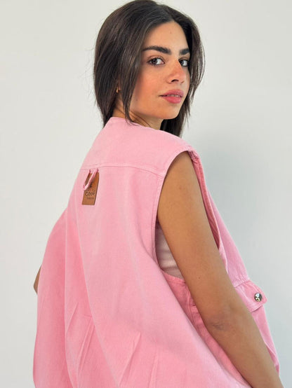 Oversized Cargo Zip Vest – Pink