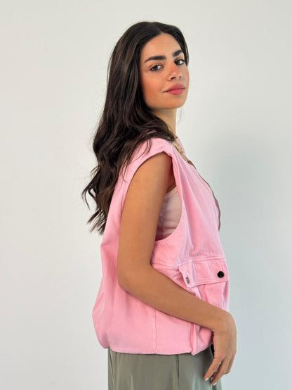 Oversized Cargo Zip Vest – Pink