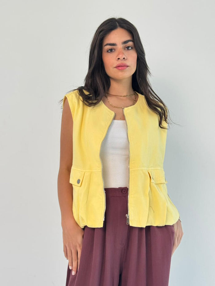 Oversized Cargo Zip Vest – Yellow