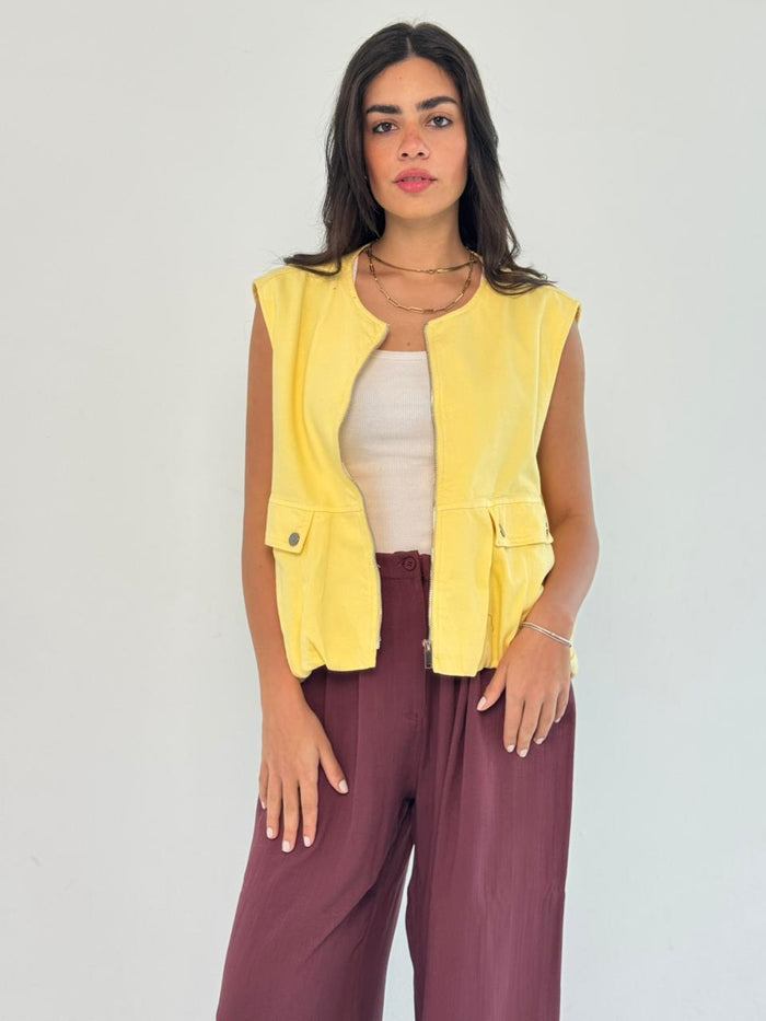 Oversized Cargo Zip Vest – Yellow