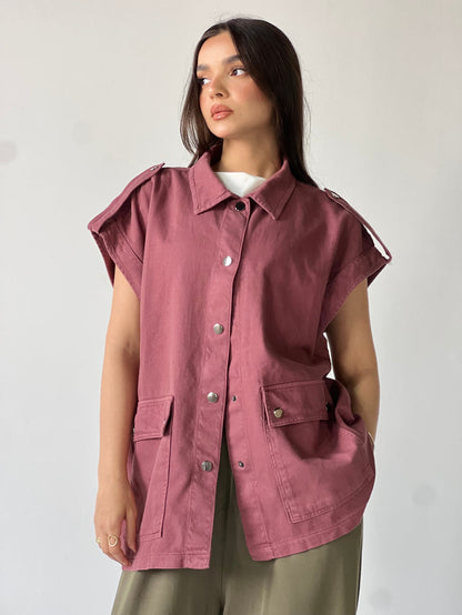Oversized Long Cargo Vest – Burgundy